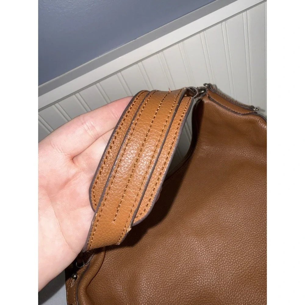 LUCKY BRAND LARGE BROWN LEATHER SLOUCHY CRESCENT HOBO SHOULDER BAG PURSE HANDBAG